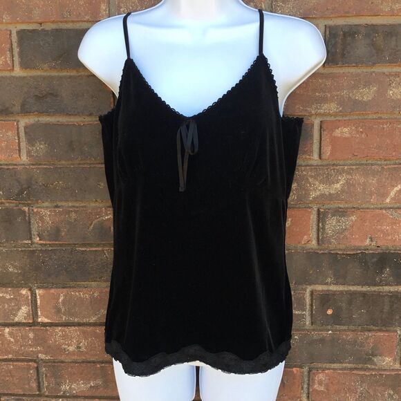 Velvet camisole lace bottom v neck with bow witchy witchcore whimsygoth y2k L - Picture 1 of 5